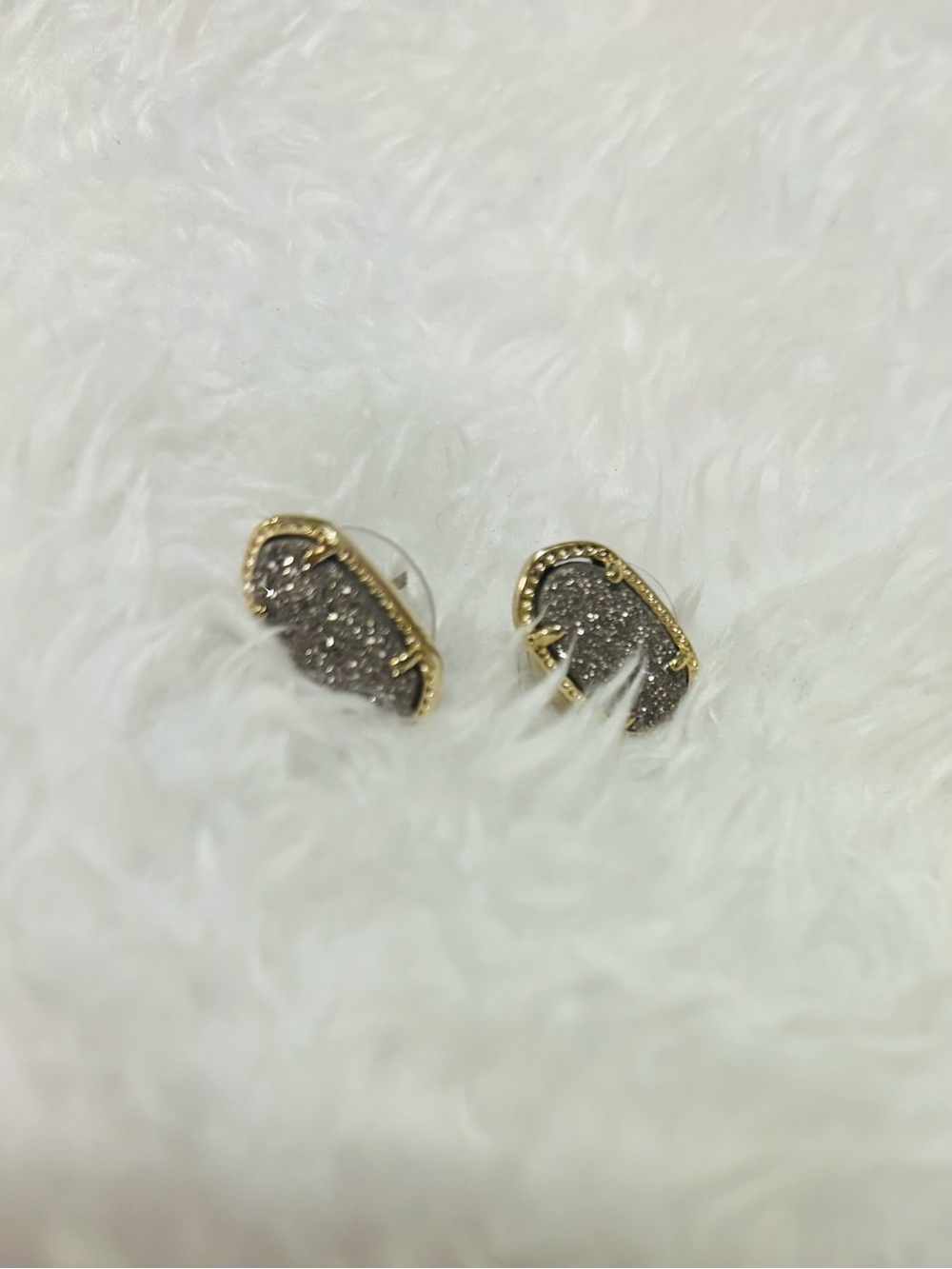 KS Selection Gold-Trim Gray Druzy Oval Stud Earrings